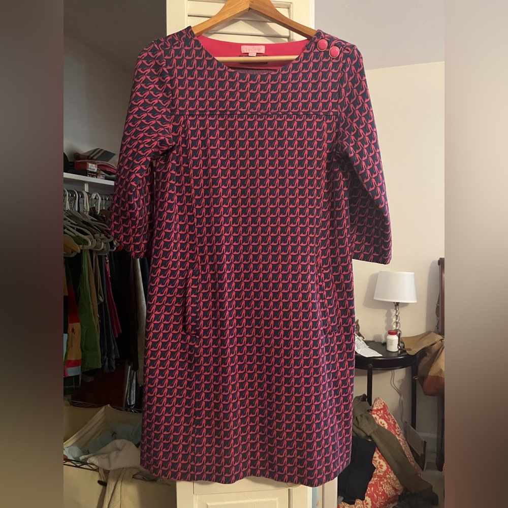 Lilly Pulitzer  Pink and Blue Shoe Patterned Dress